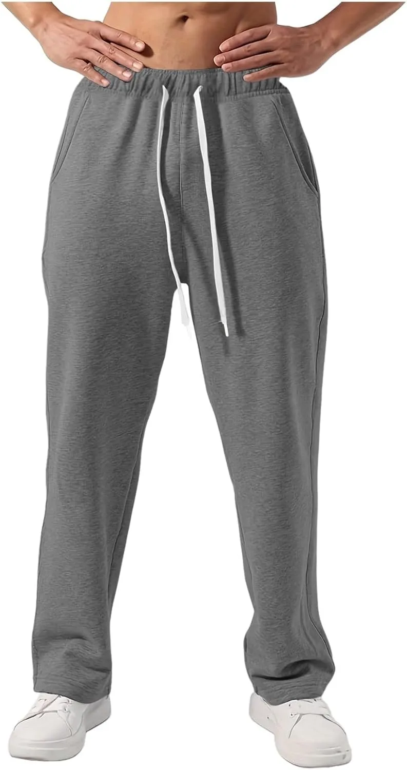 Mens Sweatpants Elastic Waist Drawstring Straight Wide Leg Joggerse Lightweight Outdoor Jogging Workout Pants with Pockets