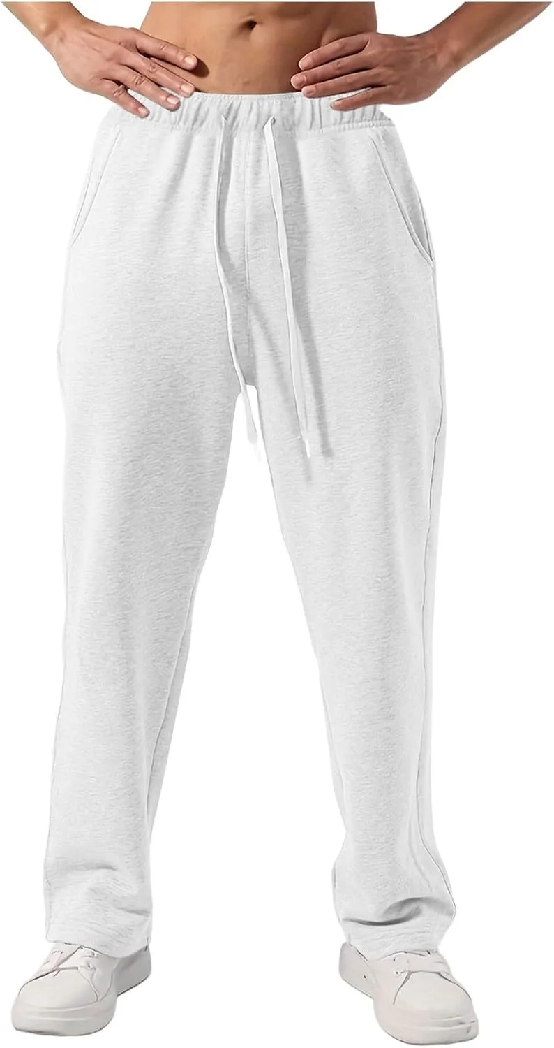 Mens Sweatpants Elastic Waist Drawstring Straight Wide Leg Joggerse Lightweight Outdoor Jogging Workout Pants with Pockets