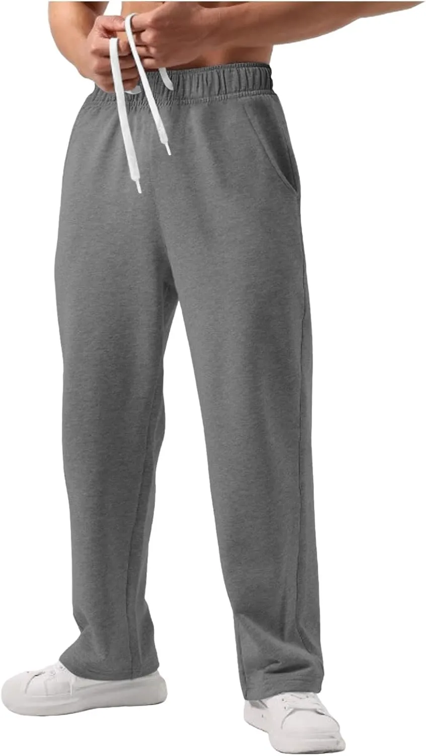 Mens Sweatpants Elastic Waist Drawstring Straight Wide Leg Joggerse Lightweight Outdoor Jogging Workout Pants with Pockets