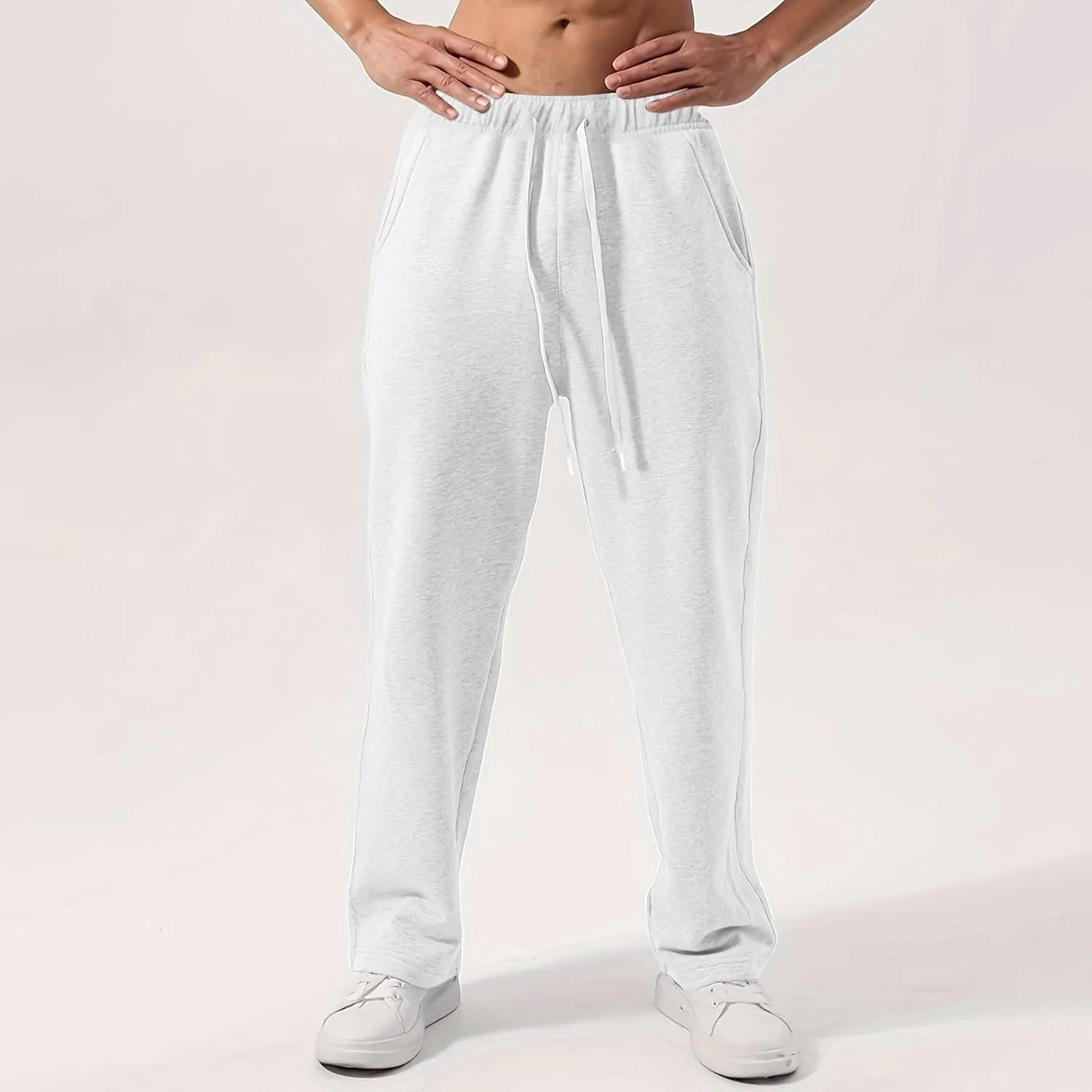 Mens Sweatpants Elastic Waist Drawstring Straight Wide Leg Joggerse Lightweight Outdoor Jogging Workout Pants with Pockets