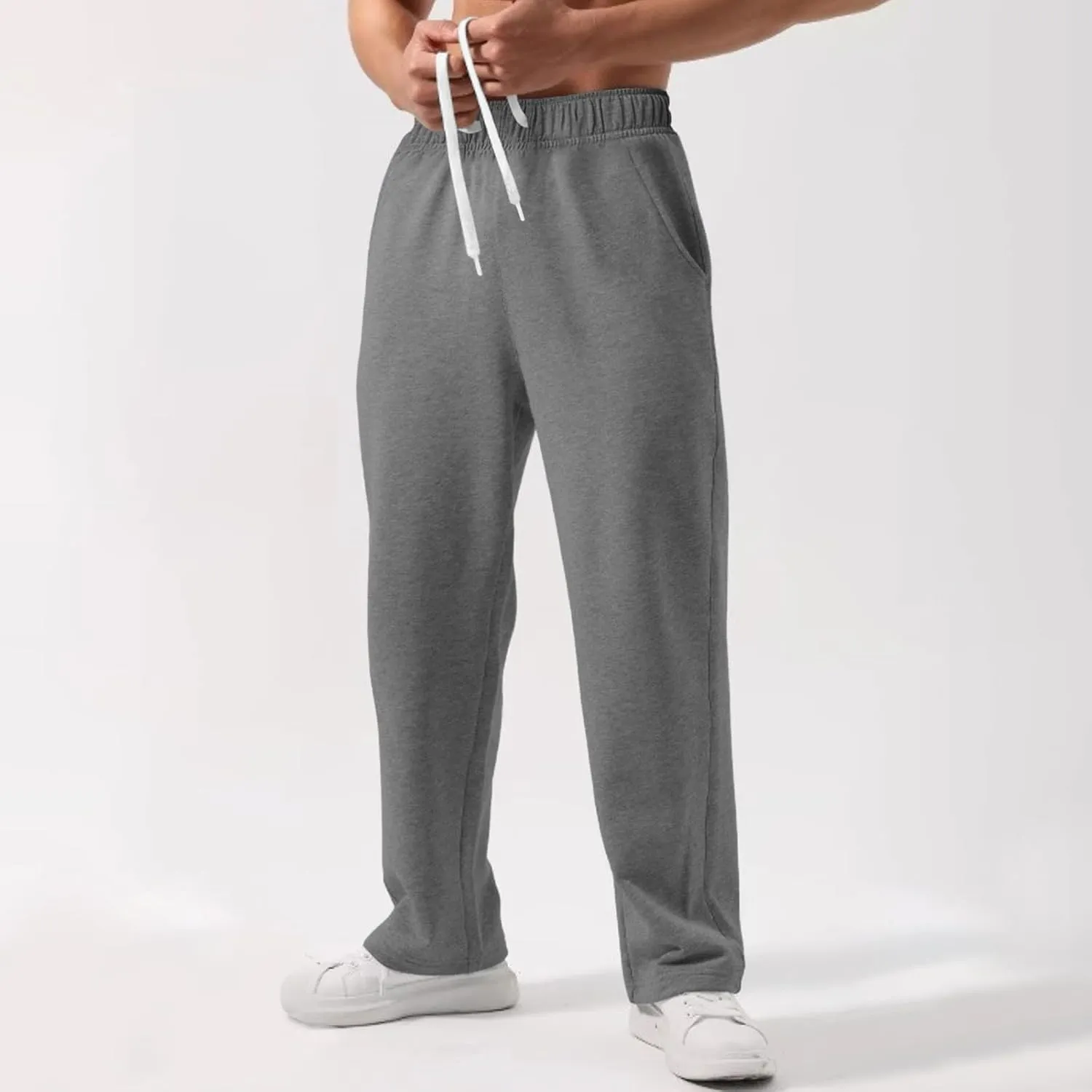 Mens Sweatpants Elastic Waist Drawstring Straight Wide Leg Joggerse Lightweight Outdoor Jogging Workout Pants with Pockets