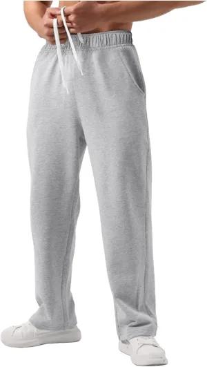 Mens Sweatpants Elastic Waist Drawstring Straight Wide Leg Joggerse Lightweight Outdoor Jogging Workout Pants with Pockets