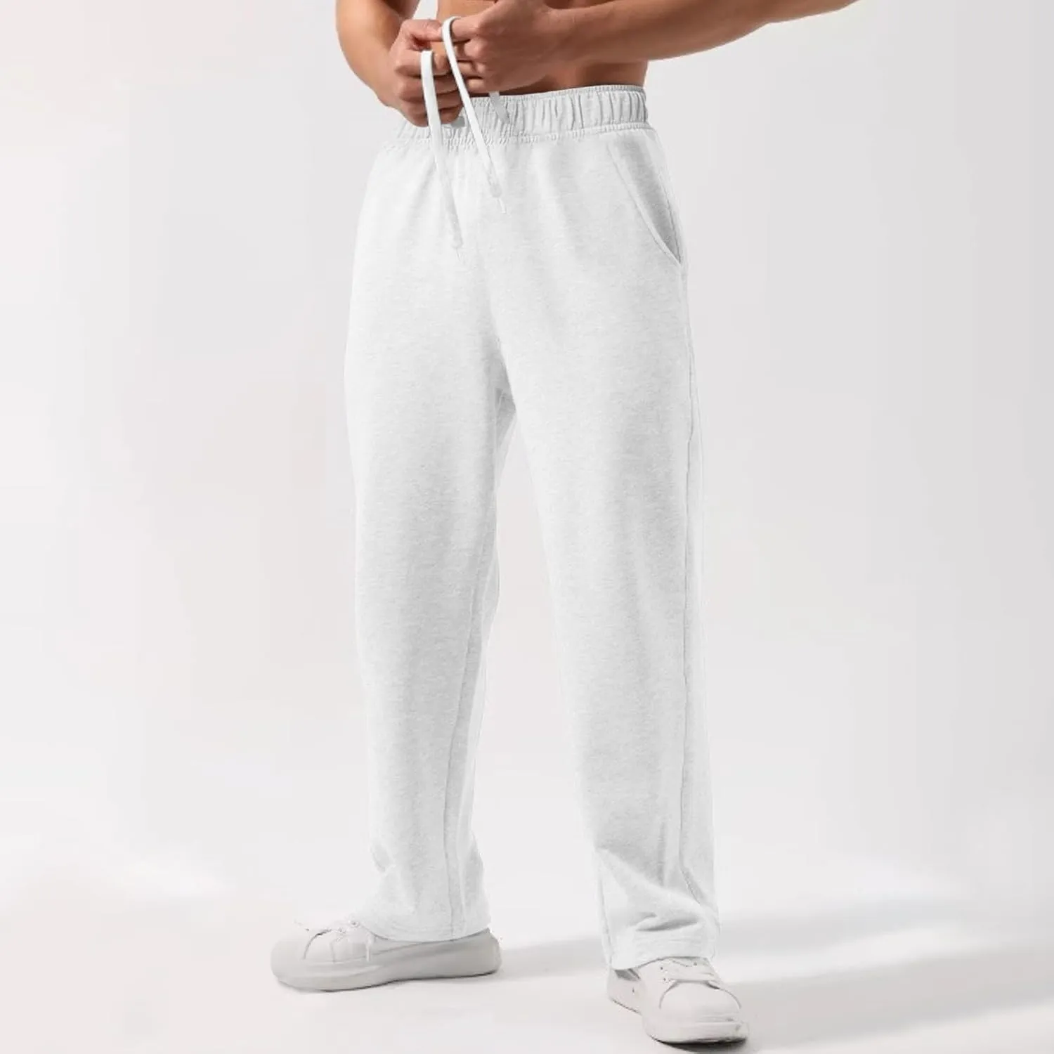 Mens Sweatpants Elastic Waist Drawstring Straight Wide Leg Joggerse Lightweight Outdoor Jogging Workout Pants with Pockets