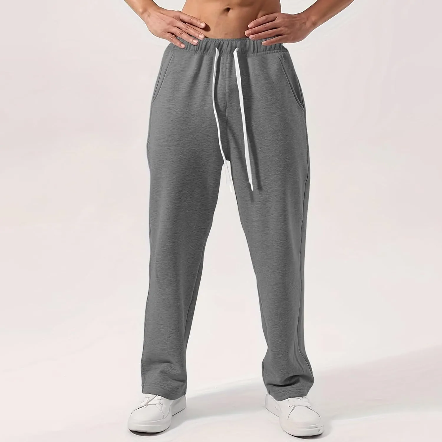 Mens Sweatpants Elastic Waist Drawstring Straight Wide Leg Joggerse Lightweight Outdoor Jogging Workout Pants with Pockets