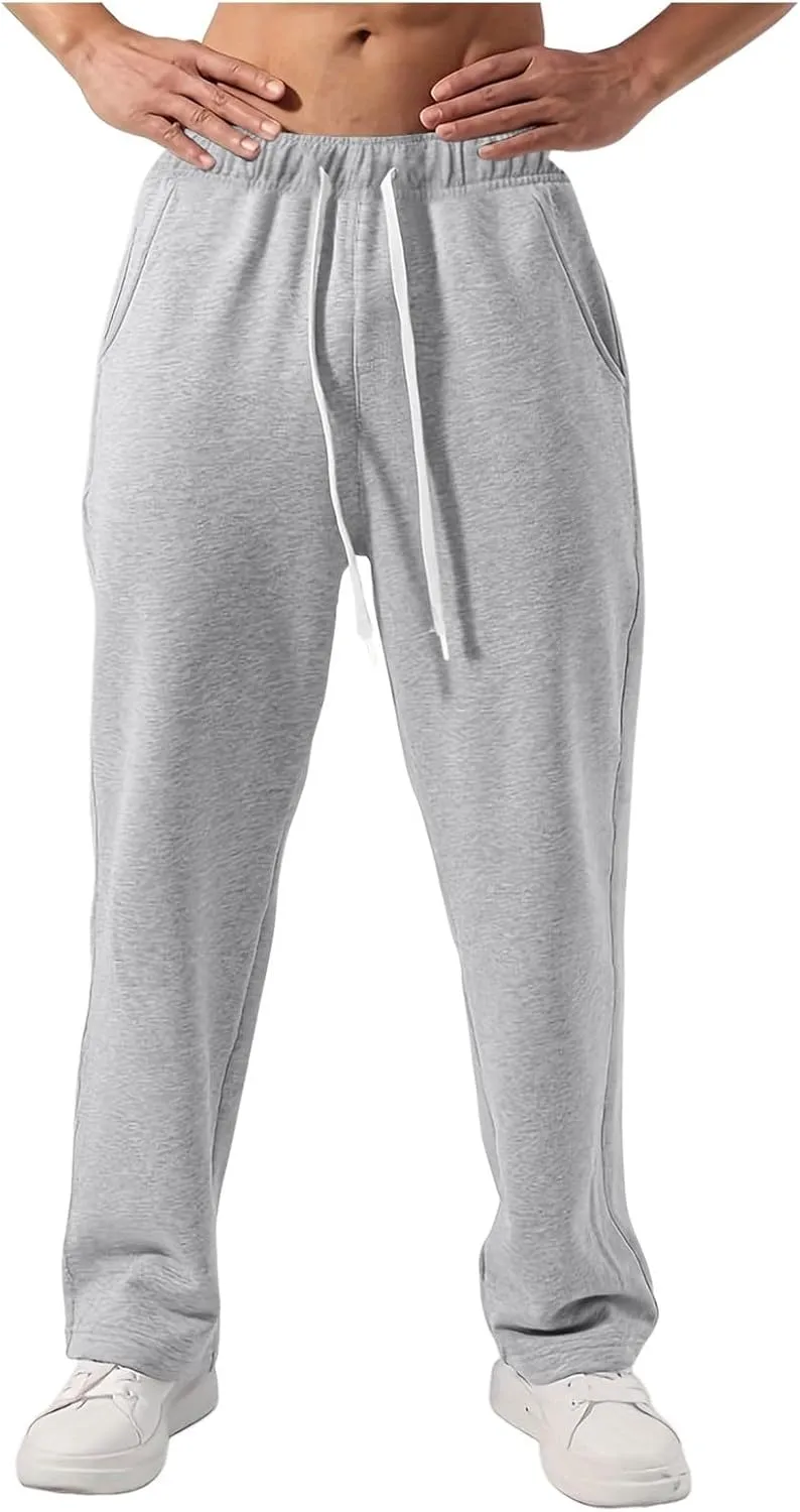 Mens Sweatpants Elastic Waist Drawstring Straight Wide Leg Joggerse Lightweight Outdoor Jogging Workout Pants with Pockets