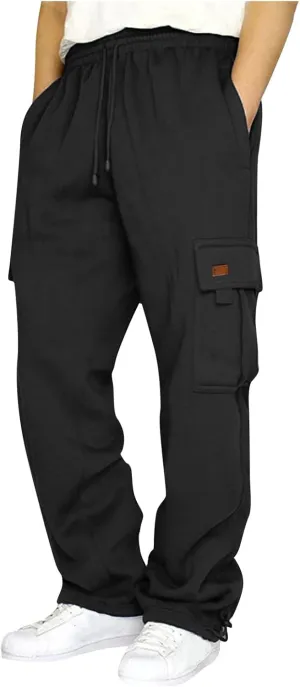Mens Sweatpants Joggers Baggy Sweatpants Cargo Straight Leg Elastic Waist Pants Casual Drawstring Sweatpants