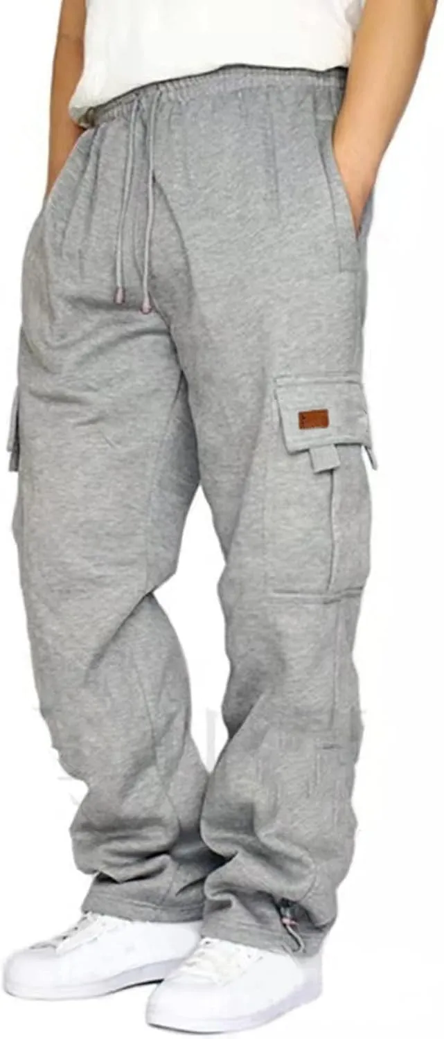Mens Sweatpants Joggers Baggy Sweatpants Cargo Straight Leg Elastic Waist Pants Casual Drawstring Sweatpants