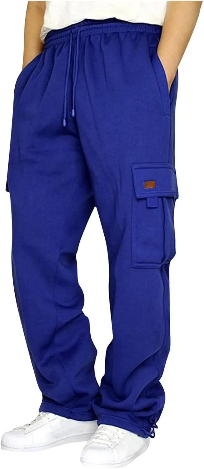 Mens Sweatpants Joggers Baggy Sweatpants Cargo Straight Leg Elastic Waist Pants Casual Drawstring Sweatpants