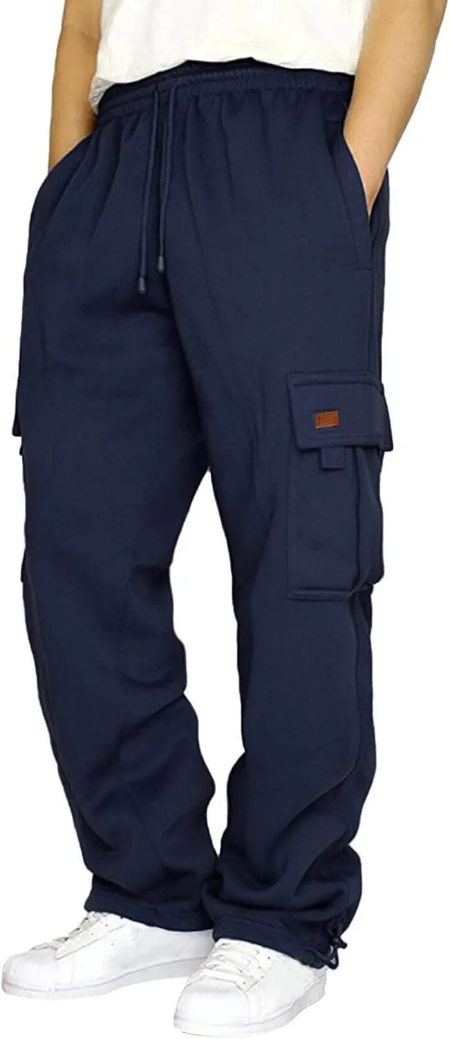 Mens Sweatpants Joggers Baggy Sweatpants Cargo Straight Leg Elastic Waist Pants Casual Drawstring Sweatpants