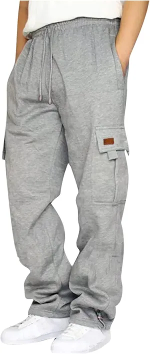 Mens Sweatpants Joggers Baggy Sweatpants Cargo Straight Leg Elastic Waist Pants Casual Drawstring Sweatpants