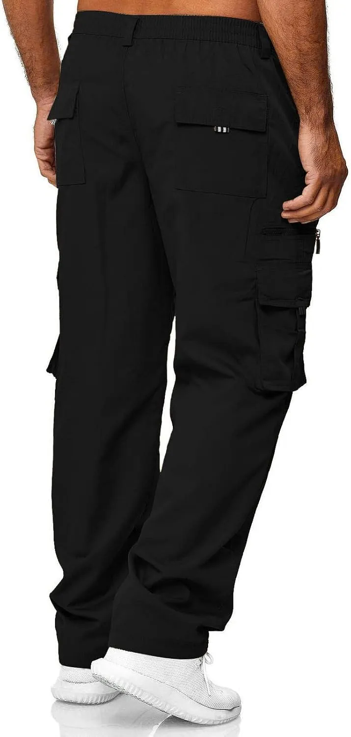 Mens Sweatpants Joggers Baggy Sweatpants Cargo Straight Leg Elastic Waist Pants Casual Drawstring Sweatpants