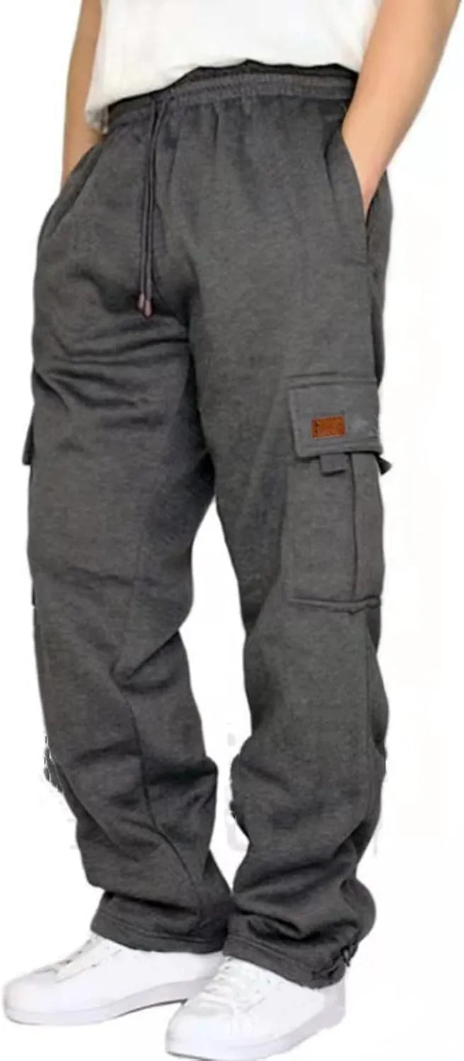 Mens Sweatpants Joggers Baggy Sweatpants Cargo Straight Leg Elastic Waist Pants Casual Drawstring Sweatpants