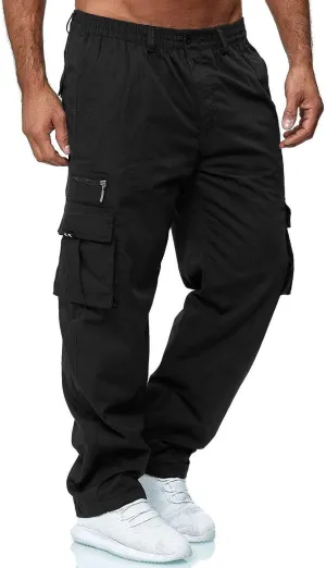 Mens Sweatpants Joggers Baggy Sweatpants Cargo Straight Leg Elastic Waist Pants Casual Drawstring Sweatpants