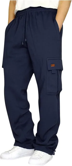 Mens Sweatpants Joggers Baggy Sweatpants Cargo Straight Leg Elastic Waist Pants Casual Drawstring Sweatpants