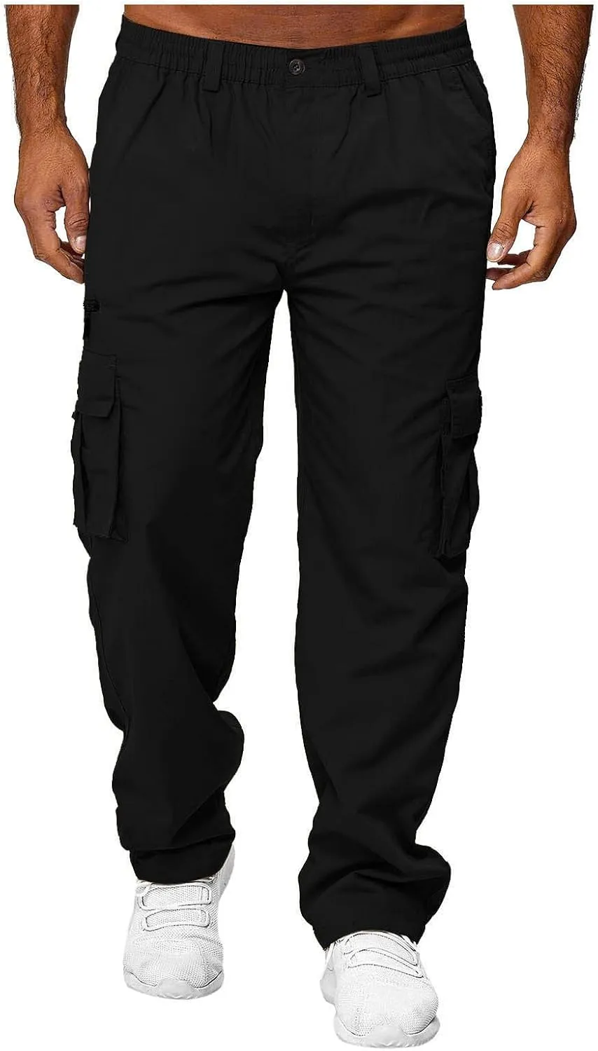 Mens Sweatpants Joggers Baggy Sweatpants Cargo Straight Leg Elastic Waist Pants Casual Drawstring Sweatpants