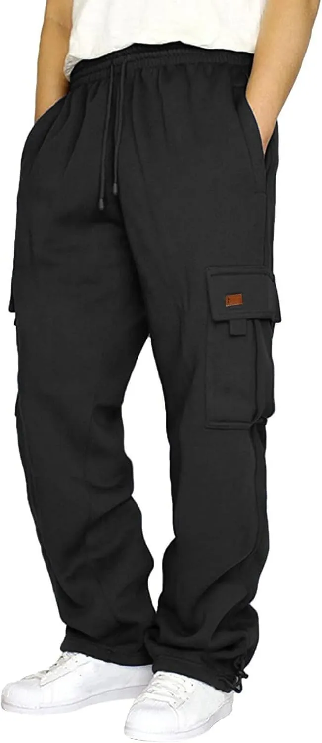 Mens Sweatpants Joggers Baggy Sweatpants Cargo Straight Leg Elastic Waist Pants Casual Drawstring Sweatpants