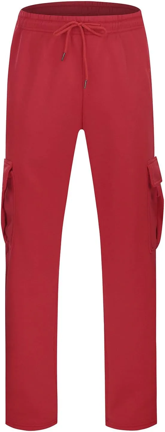Mens Sweatpants Joggers, Fleece Baggy Sweatpants Cargo Straight Leg Elastic Waist Pants, Casual Drawstring Sweatpants