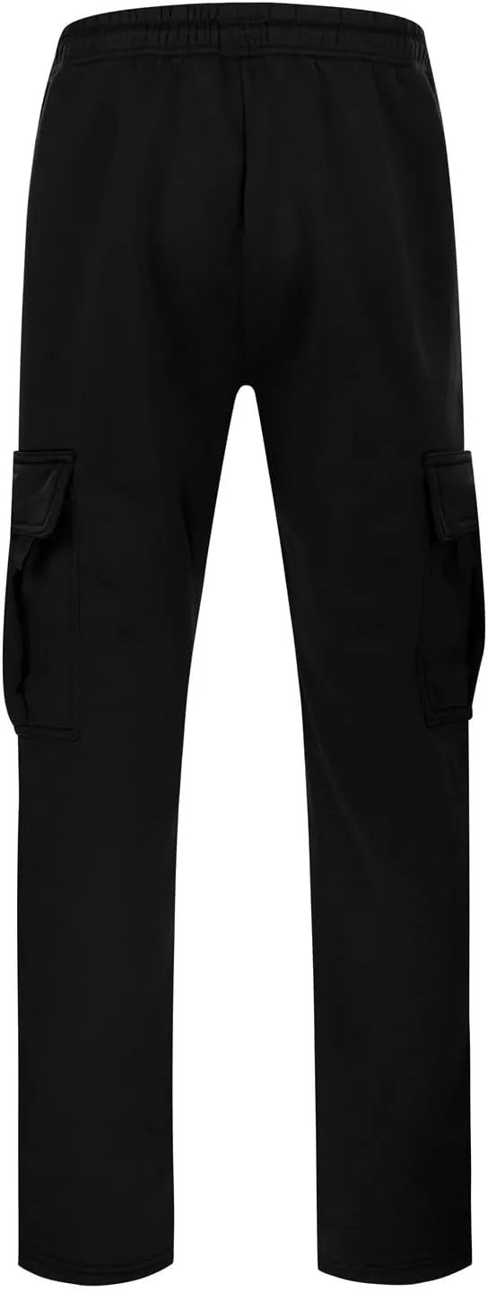 Mens Sweatpants Joggers, Fleece Baggy Sweatpants Cargo Straight Leg Elastic Waist Pants, Casual Drawstring Sweatpants