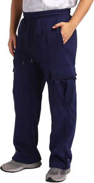 Mens Sweatpants Joggers, Fleece Baggy Sweatpants Cargo Straight Leg Elastic Waist Pants, Casual Drawstring Sweatpants