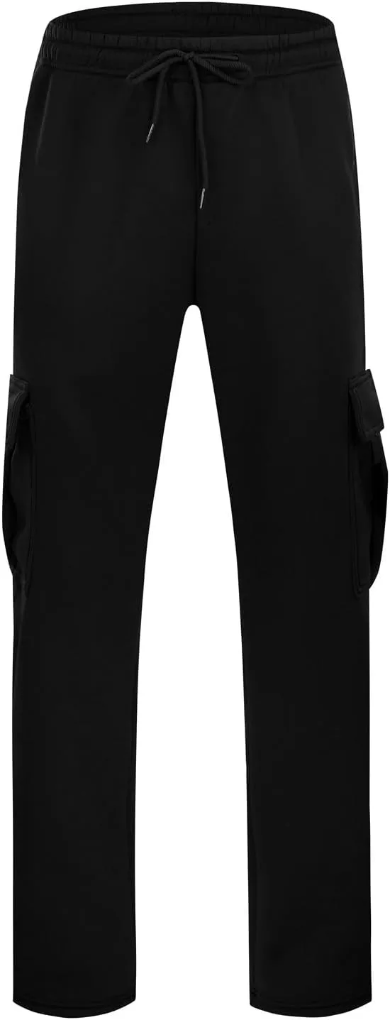 Mens Sweatpants Joggers, Fleece Baggy Sweatpants Cargo Straight Leg Elastic Waist Pants, Casual Drawstring Sweatpants