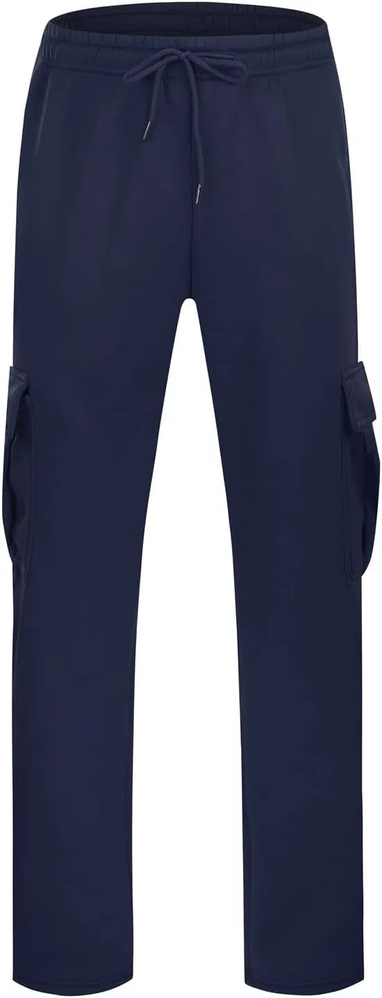 Mens Sweatpants Joggers, Fleece Baggy Sweatpants Cargo Straight Leg Elastic Waist Pants, Casual Drawstring Sweatpants