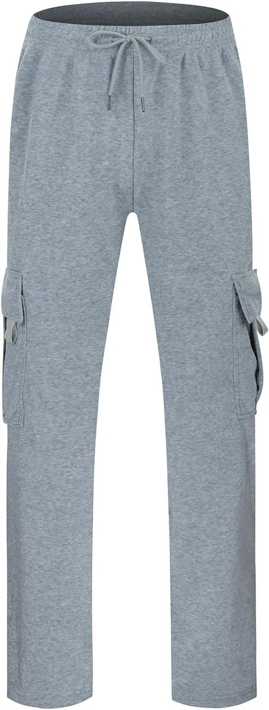 Mens Sweatpants Joggers, Fleece Baggy Sweatpants Cargo Straight Leg Elastic Waist Pants, Casual Drawstring Sweatpants