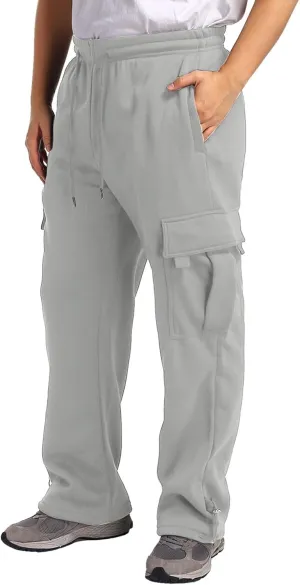 Mens Sweatpants Joggers, Fleece Baggy Sweatpants Cargo Straight Leg Elastic Waist Pants, Casual Drawstring Sweatpants