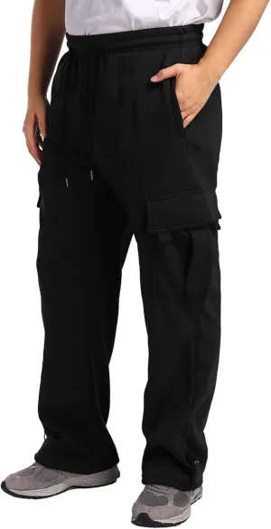 Mens Sweatpants Joggers, Fleece Baggy Sweatpants Cargo Straight Leg Elastic Waist Pants, Casual Drawstring Sweatpants