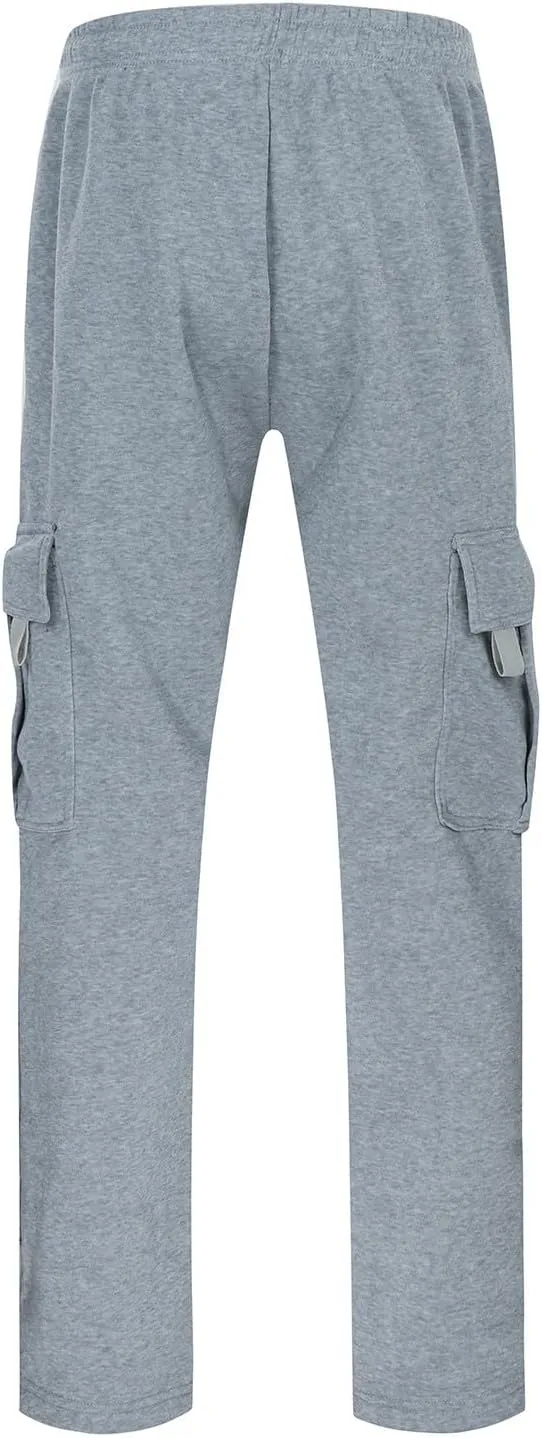 Mens Sweatpants Joggers, Fleece Baggy Sweatpants Cargo Straight Leg Elastic Waist Pants, Casual Drawstring Sweatpants