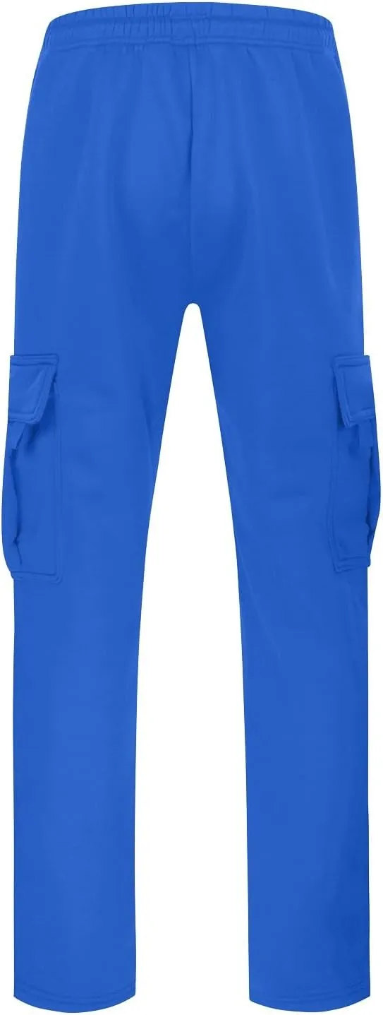 Mens Sweatpants Joggers, Fleece Baggy Sweatpants Cargo Straight Leg Elastic Waist Pants, Casual Drawstring Sweatpants