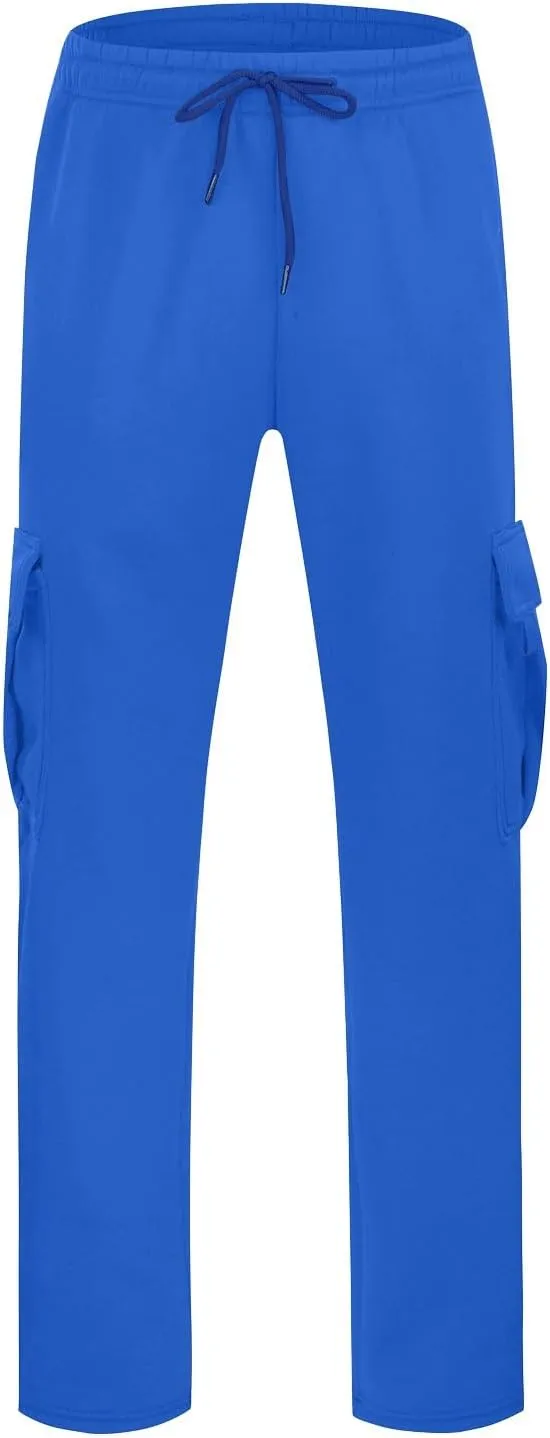Mens Sweatpants Joggers, Fleece Baggy Sweatpants Cargo Straight Leg Elastic Waist Pants, Casual Drawstring Sweatpants