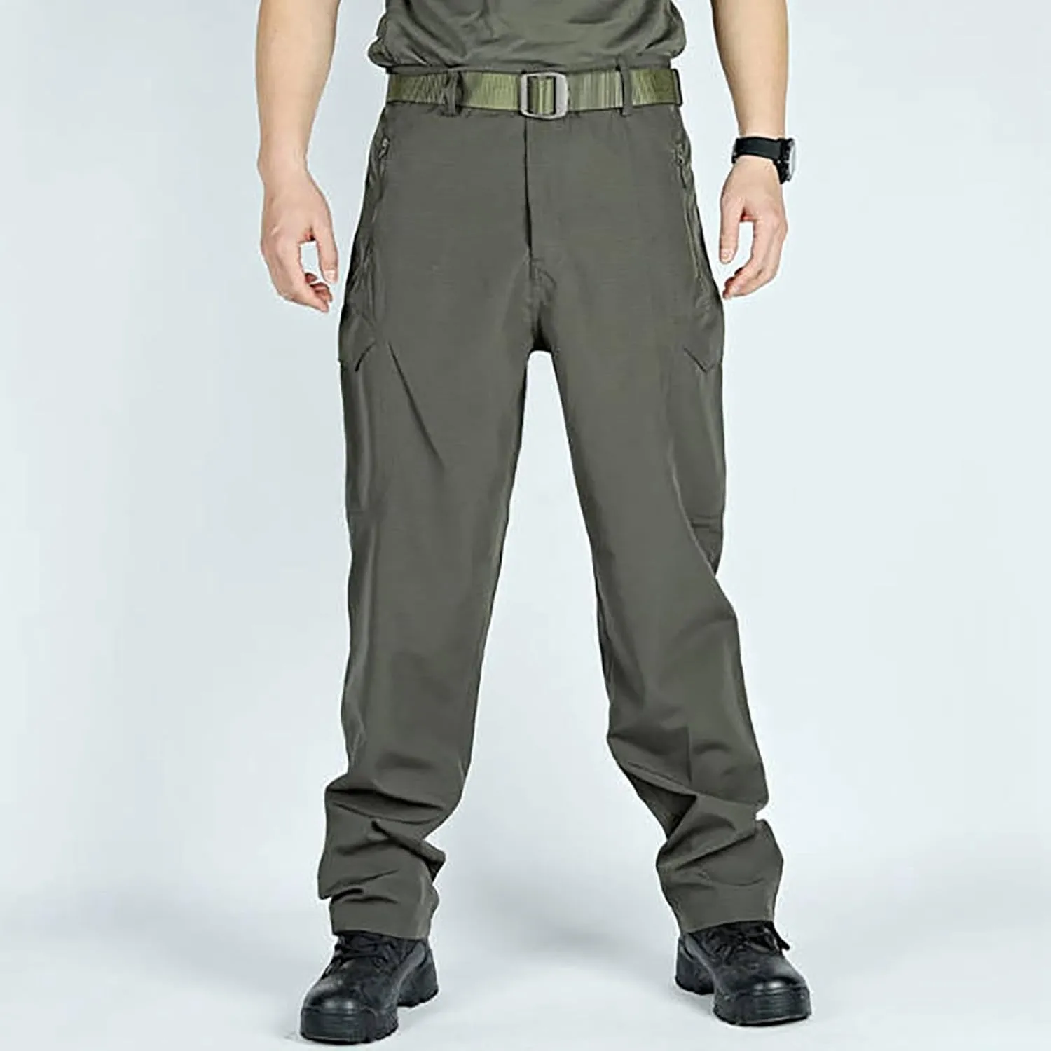 Men's Sweatpants Open Bottom Relaxed Fit Stretch Waist Work Pants Lightweight Straight Leg Casual Slacks Trousers with Pocket