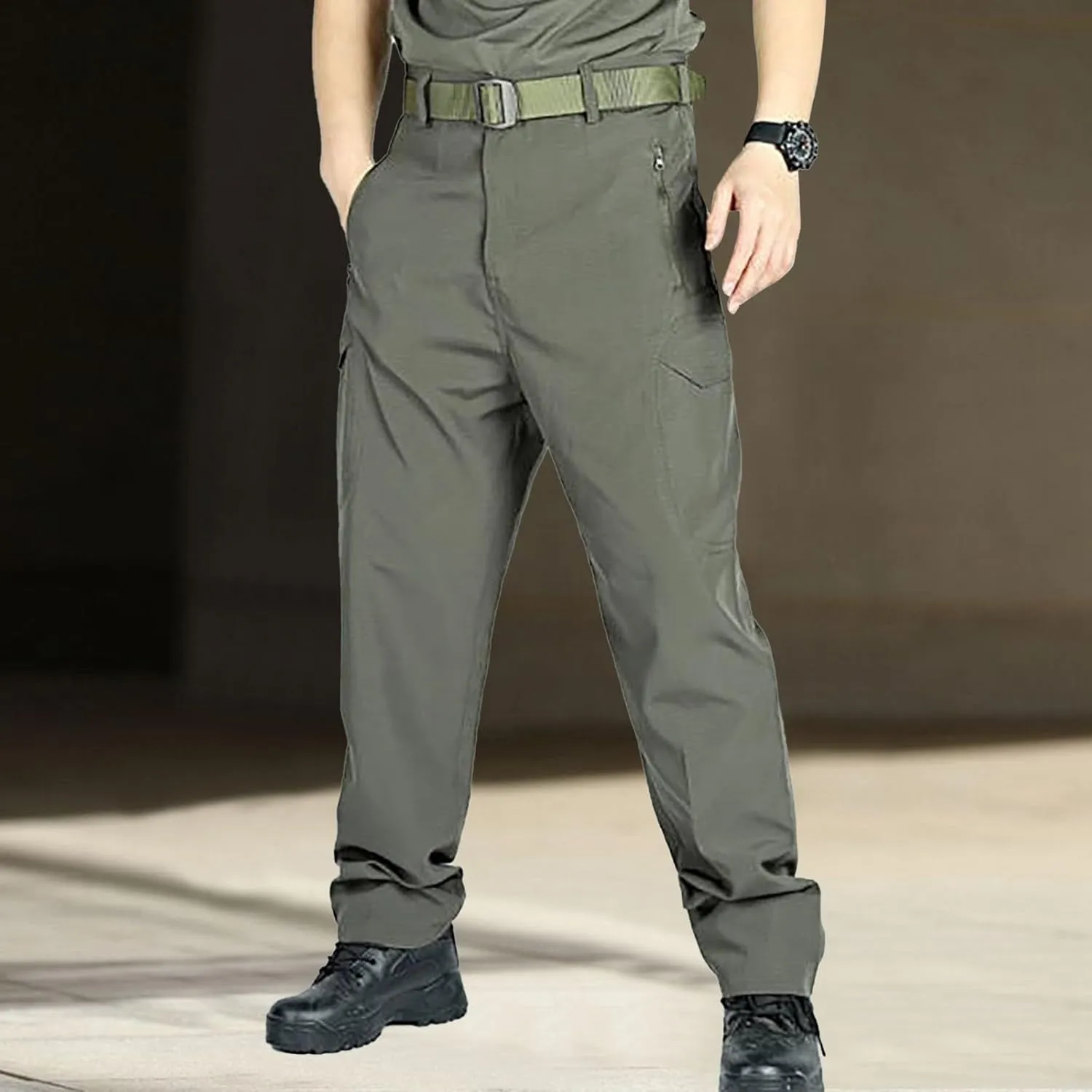 Men's Sweatpants Open Bottom Relaxed Fit Stretch Waist Work Pants Lightweight Straight Leg Casual Slacks Trousers with Pocket