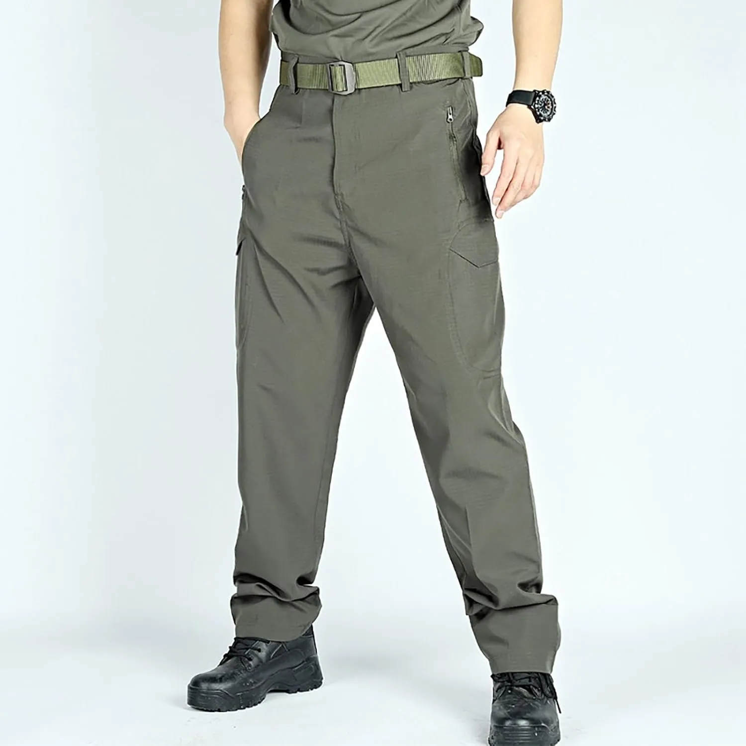 Men's Sweatpants Open Bottom Relaxed Fit Stretch Waist Work Pants Lightweight Straight Leg Casual Slacks Trousers with Pocket