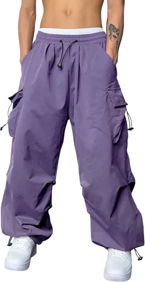 Mens Sweatpants with Pockets Wide Leg Baggy Elastic Waist Parachute Pants Lightweight Drawstring Comfy Casual Cargo Joggers