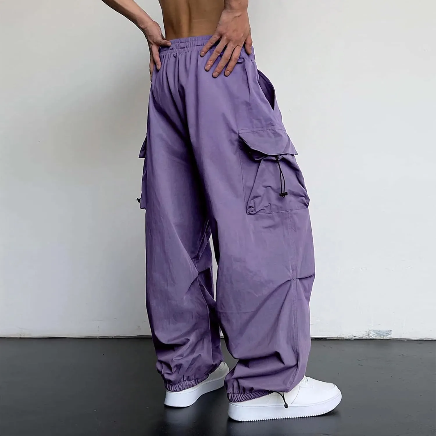 Mens Sweatpants with Pockets Wide Leg Baggy Elastic Waist Parachute Pants Lightweight Drawstring Comfy Casual Cargo Joggers