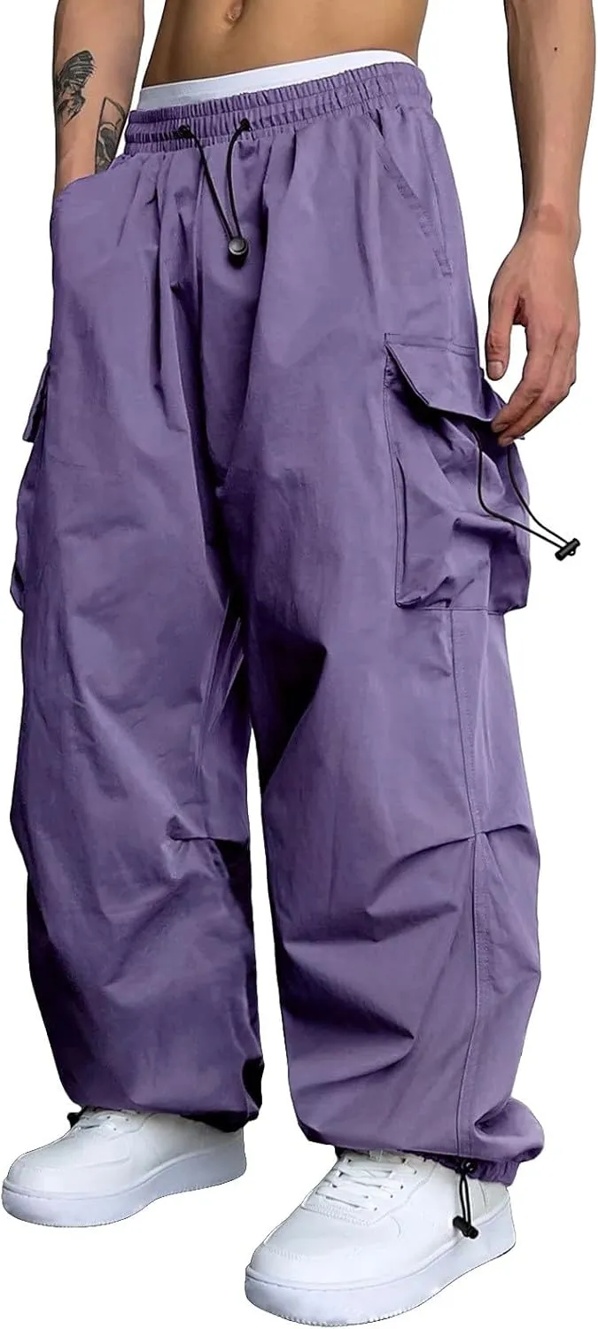 Mens Sweatpants with Pockets Wide Leg Baggy Elastic Waist Parachute Pants Lightweight Drawstring Comfy Casual Cargo Joggers
