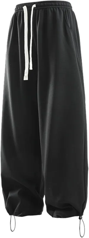 Mens Wide Leg Sweatpants Relaxed Fit Elastic Waist Drawstring Joggers Solid Straight Casual Hip Hop Pants Streetwear Trousers