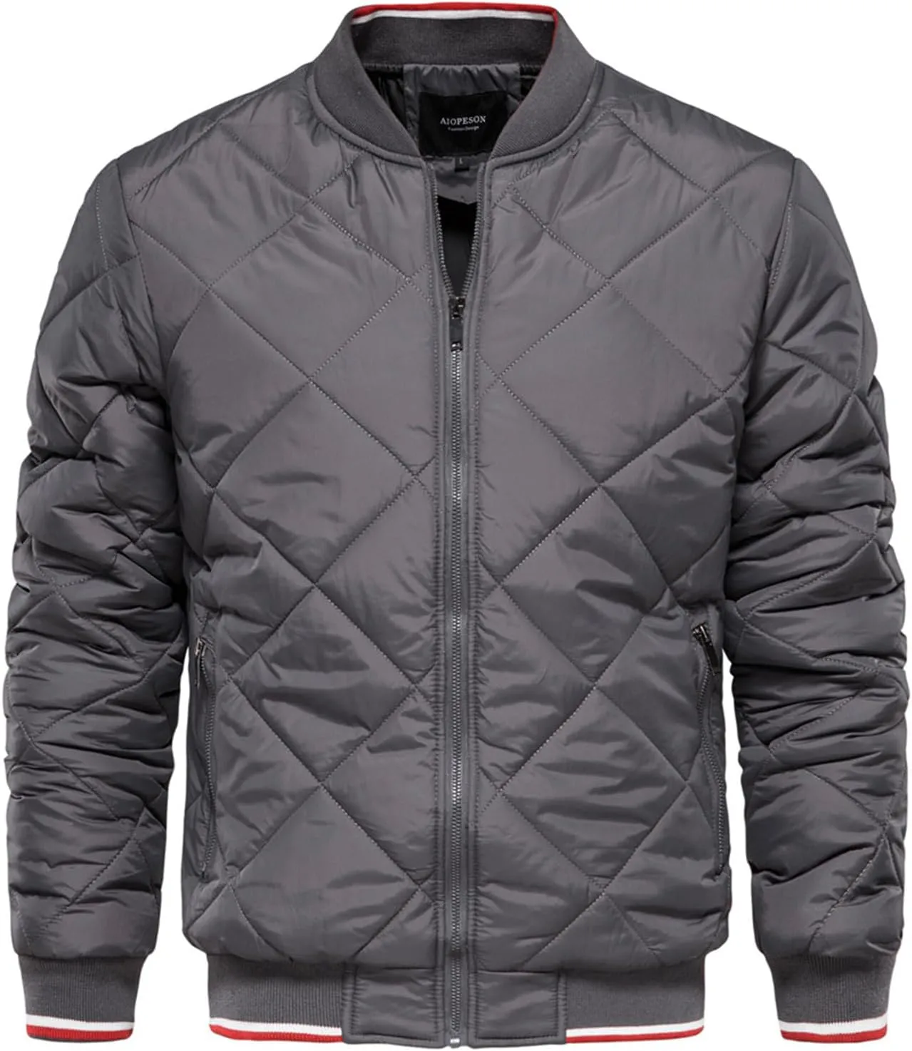 Mens Winter Coats Fashion Casual Solid Zipper Stand Collar Windbreaker Down Cotton Padded Jacket with Pockets