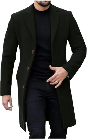 Men's Woolen Jacket Single Breasted Cardigan Long Trench Coat Winter Coat Men