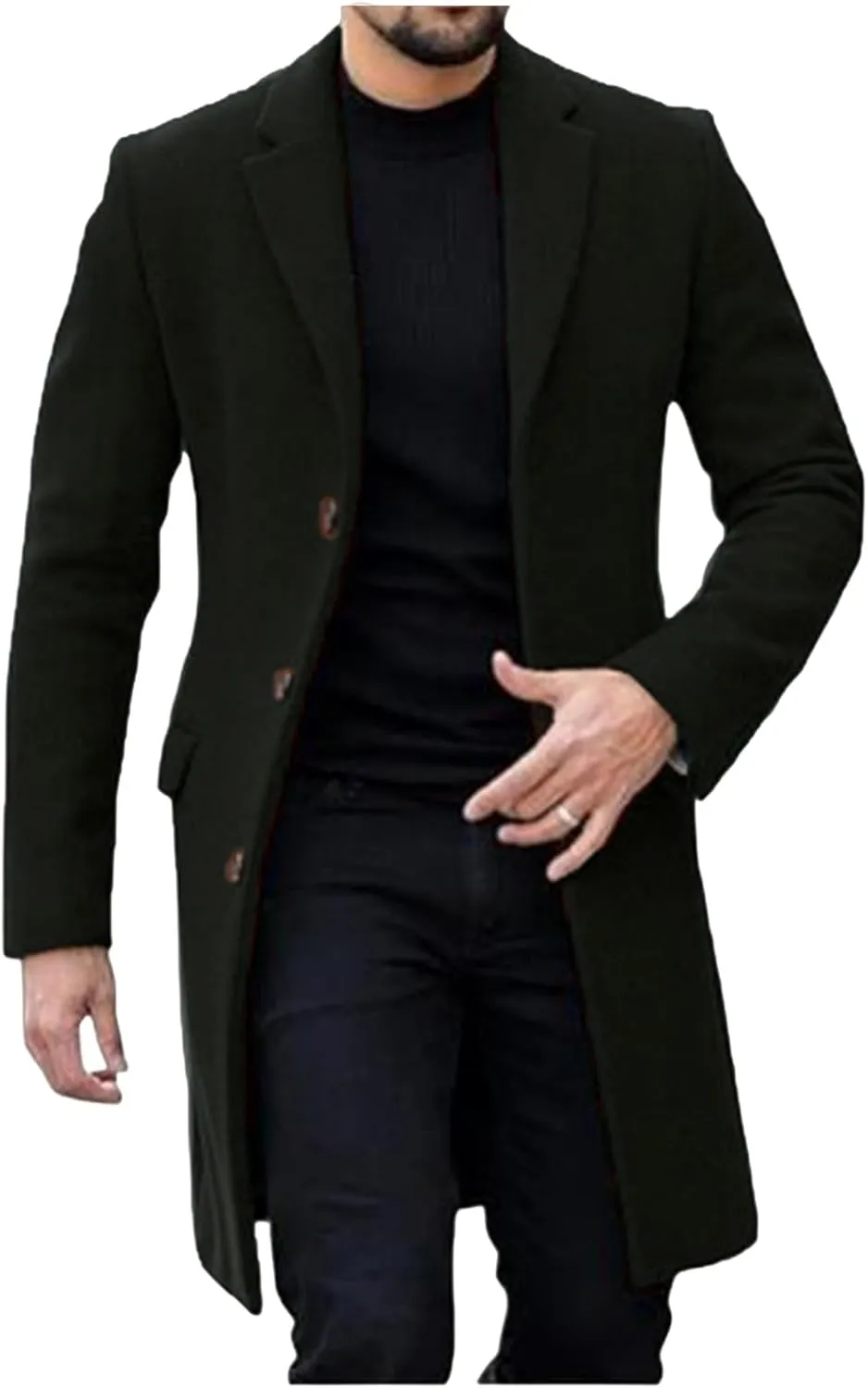 Men's Woolen Jacket Single Breasted Cardigan Long Trench Coat Winter Coat Men