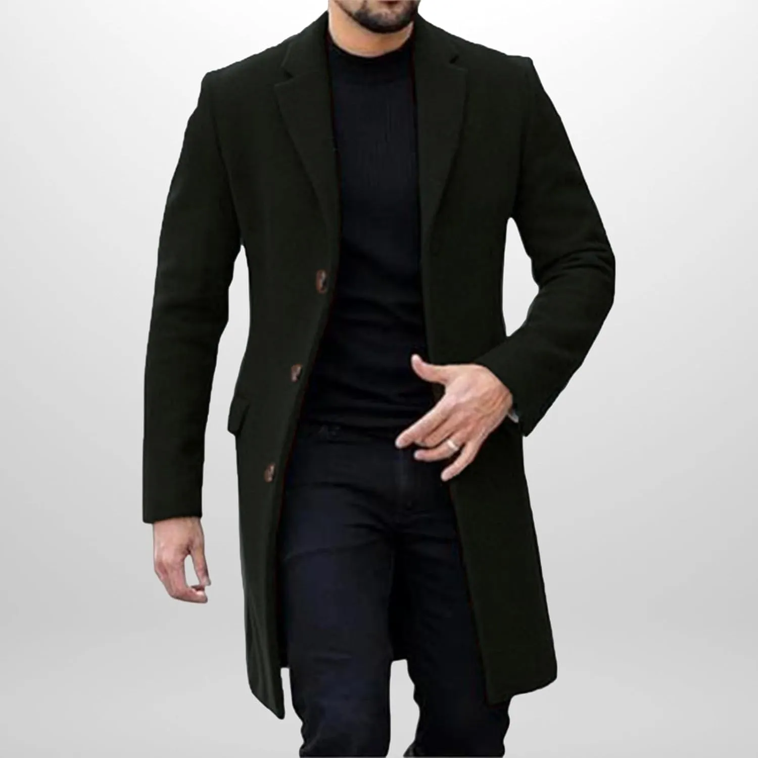 Men's Woolen Jacket Single Breasted Cardigan Long Trench Coat Winter Coat Men
