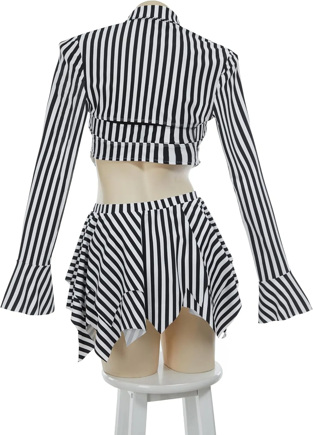 MEOWCOS Goth Bikini Swimsuit Gothic Black White Striped Personalized Bathing Suit Dark Style Goth Swimsuit