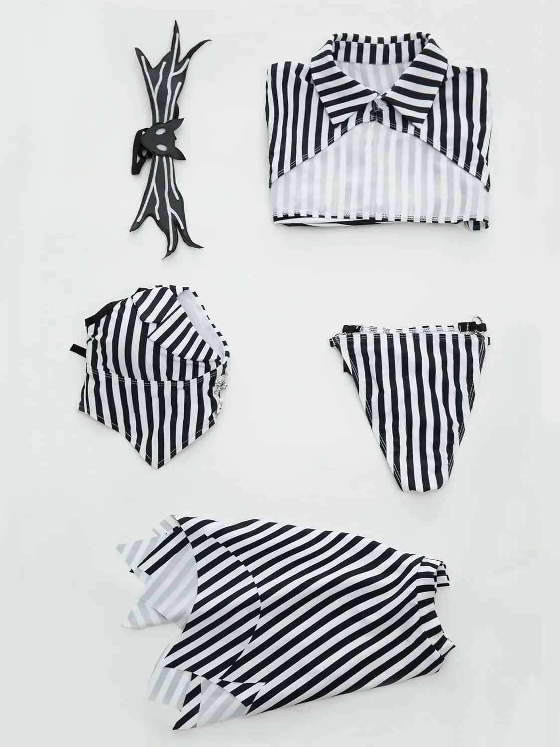 MEOWCOS Goth Bikini Swimsuit Gothic Black White Striped Personalized Bathing Suit Dark Style Goth Swimsuit