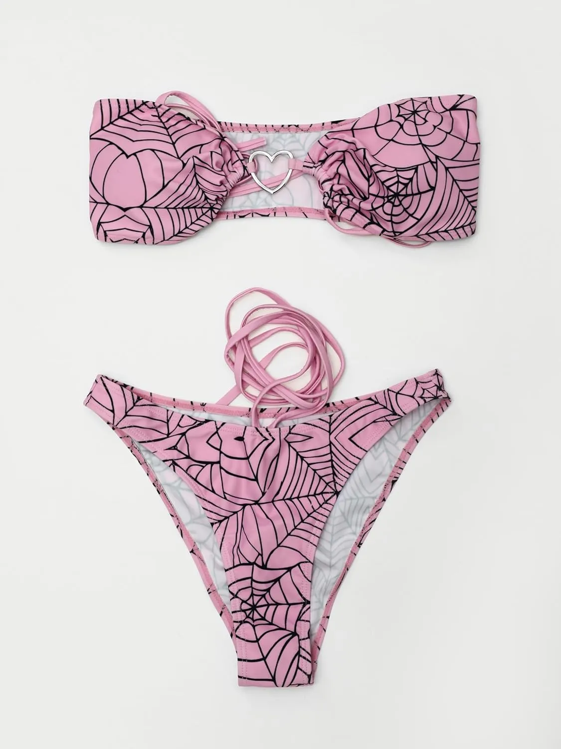 MEOWCOS Goth Bikini Swimsuit Gothic Pink Spider Web Print Bathing Suit Dark Style Goth Swimsuit
