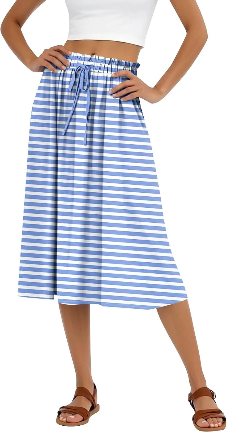 Midi Boho Floral Skirts for Women Trendy Drawstring High Elastic Waist Comfy Flowy A Line Skirt Skorts
