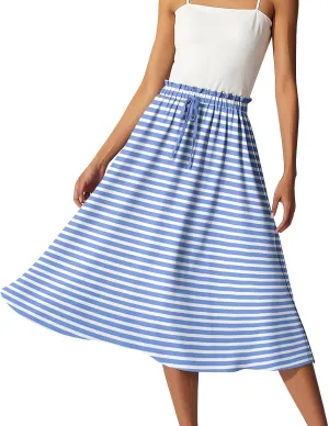 Midi Boho Floral Skirts for Women Trendy Drawstring High Elastic Waist Comfy Flowy A Line Skirt Skorts