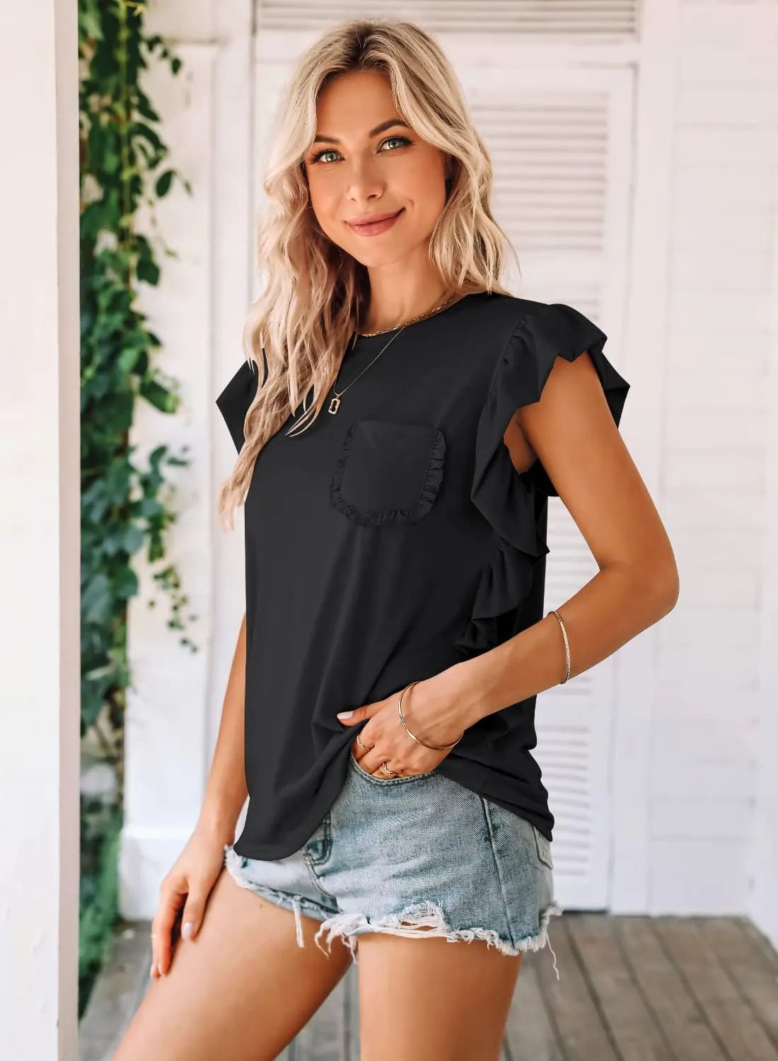 MIHOLL Women's Summer Sleeveless Tops Casual Loose Ruffle Shirts Tank Tops