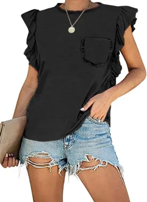 MIHOLL Women's Summer Sleeveless Tops Casual Loose Ruffle Shirts Tank Tops