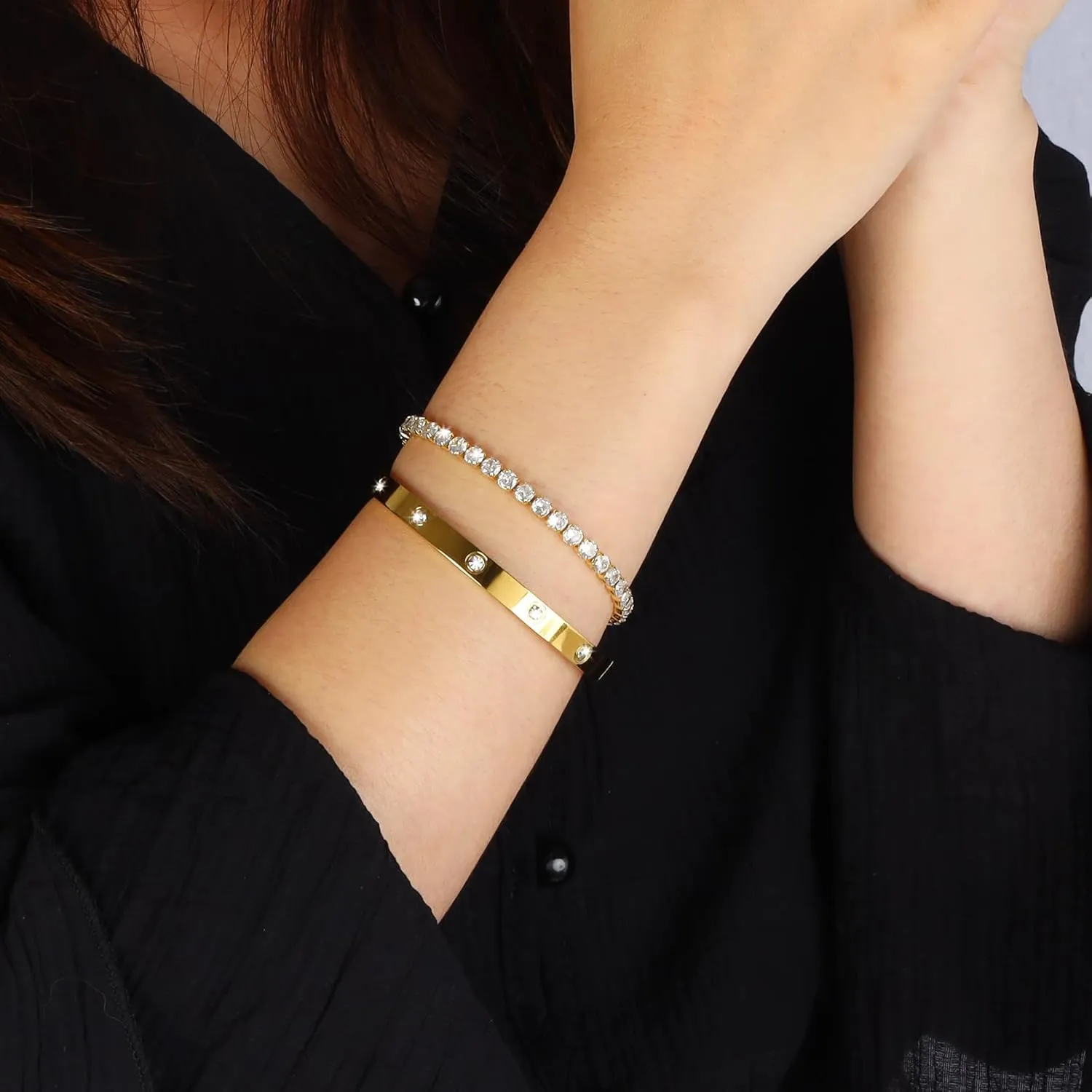MILAKOO Gold Bracelets for Women Tennis Bracelets Bangle Bracelets Plated Oval Cuff for Wedding Gift
